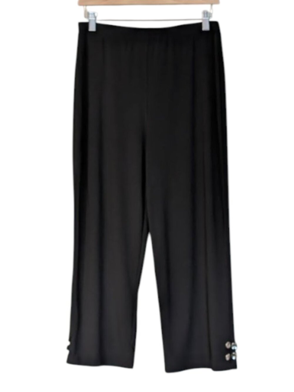 Frank Lyman Black Pull On Capri Pants Stretch Button Ankle Hem Size 10 NWOT